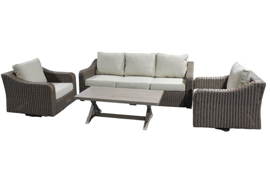 Olivia Beachcroft 4pc Set with Swivel Chairs (Available in Beige or Grey)
