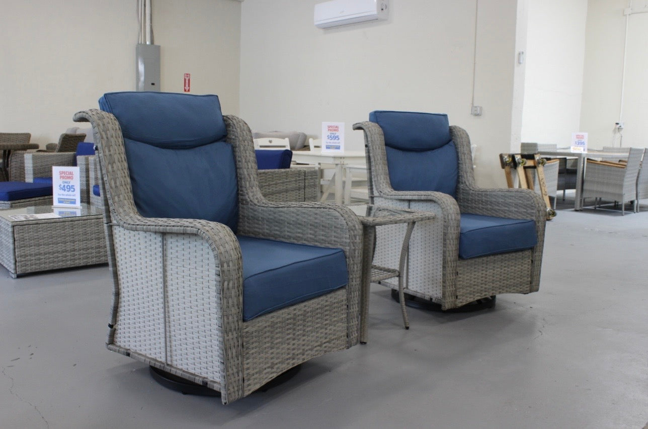 Hallandale Swivel 3pc Set (Light Grey/Blue)