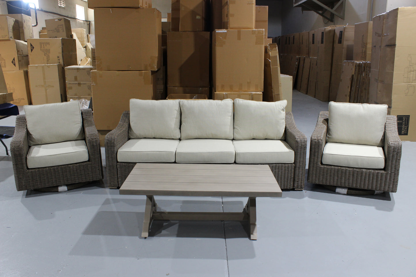 Olivia Beachcroft 4pc Set with Swivel Chairs (Available in Beige or Grey)