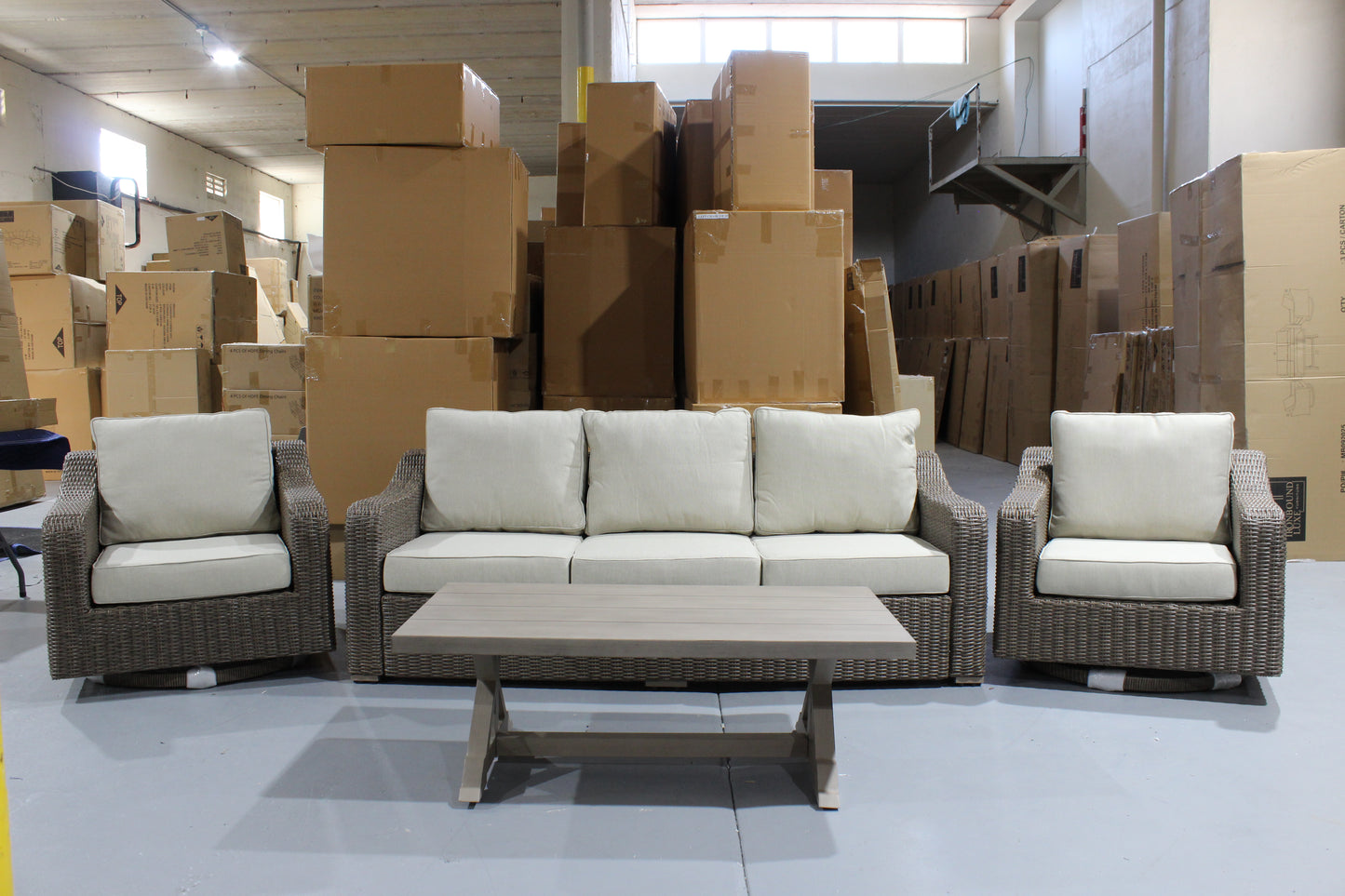 Olivia Beachcroft 4pc Set with Swivel Chairs (Available in Beige or Grey)